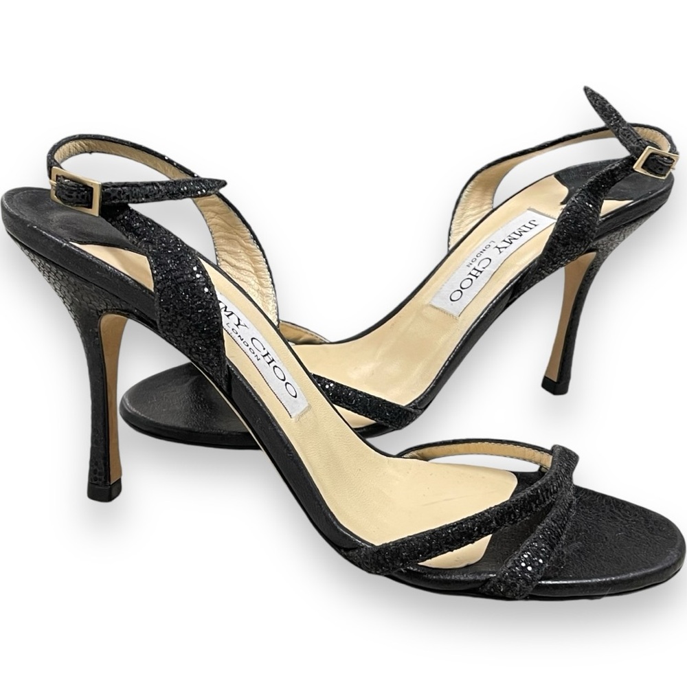 Jimmy Choo crystal sling back, lizard print leather heel sandals. Italy EUC 36.5